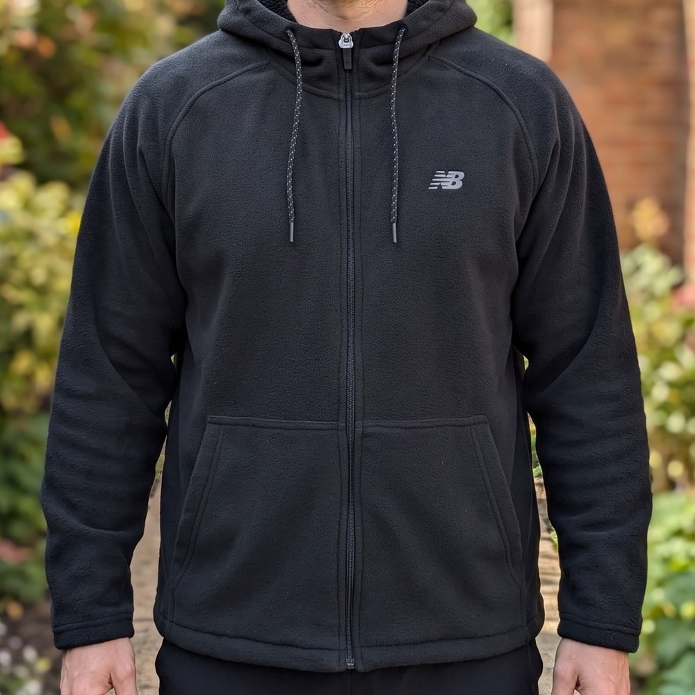 New Balance Mens Black Sherpa Lined Full Zip Fleece Hoodie RN130893